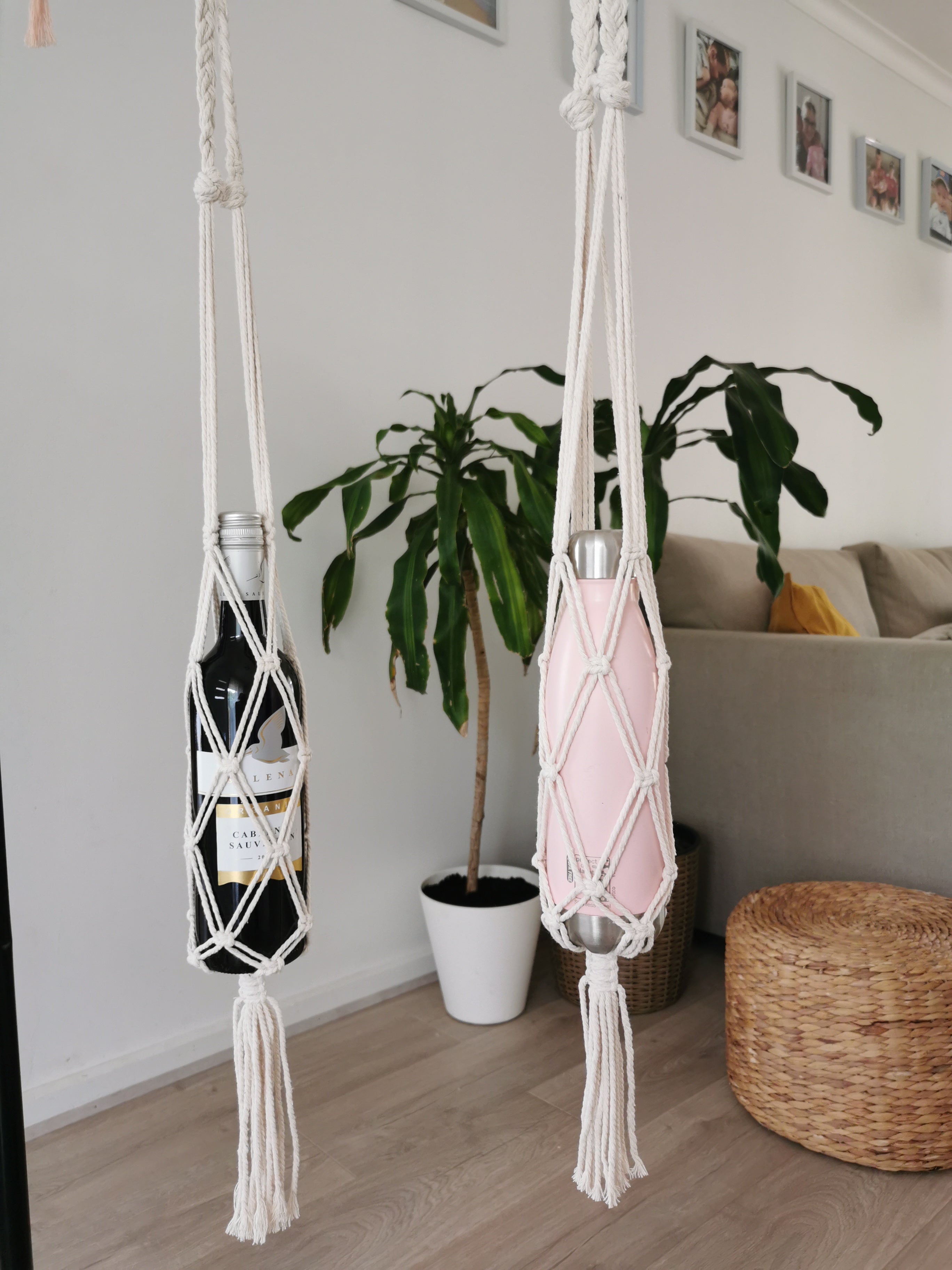 macrame bottle holder, wine tote bag